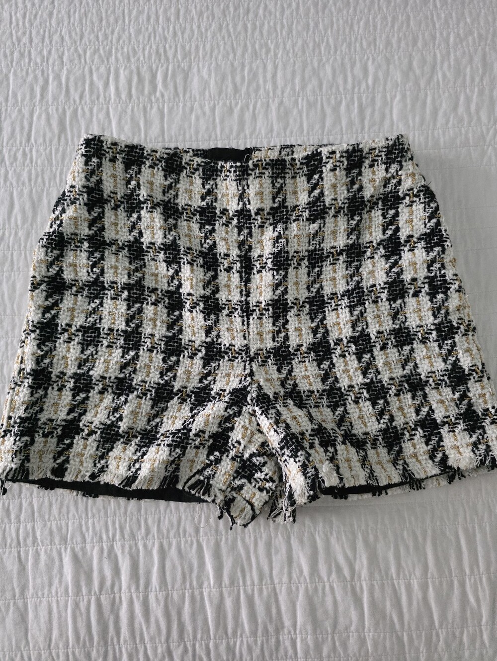 House of Harlow 1960 Tweed Houndstooth High-Waist Shorts - Black, White & Cream